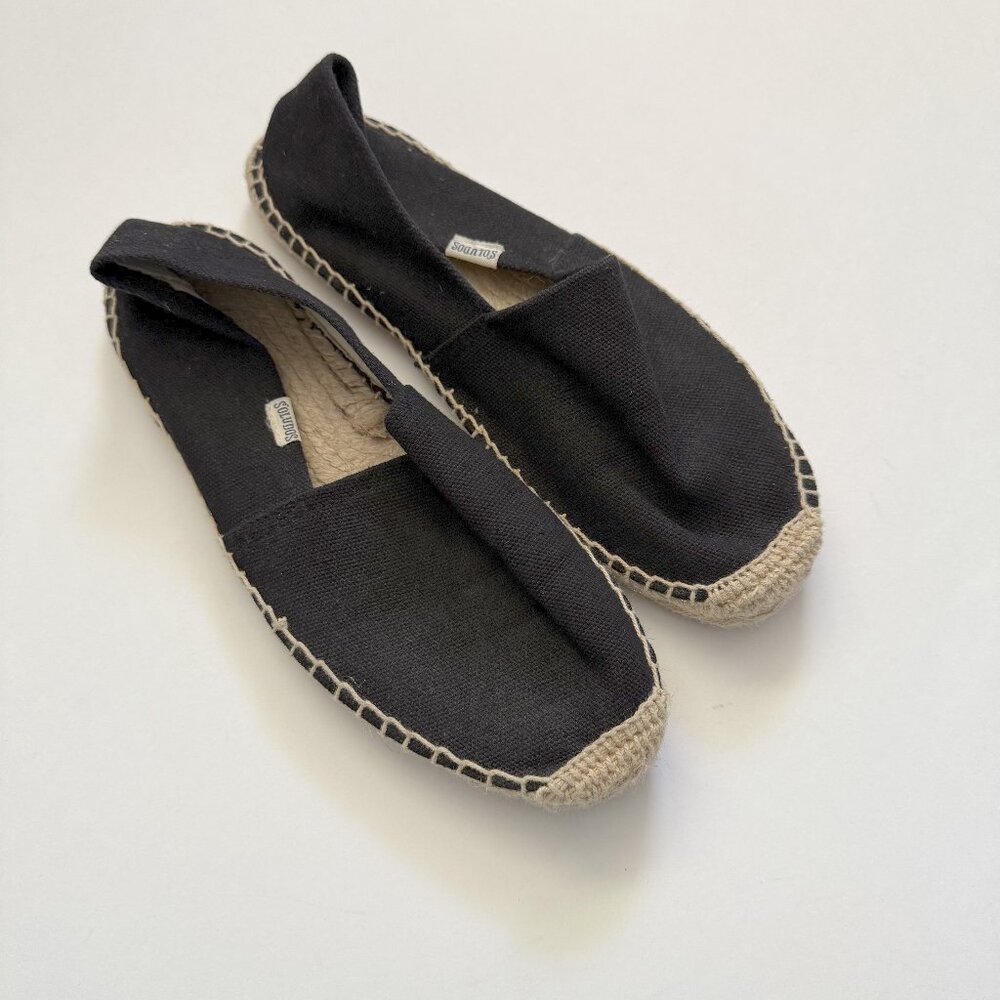 Soludos Black Canvas Espadrilles Slip On Flats  Black canvas